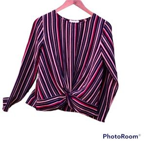 Urban Romantics Shirt Knotted Top Striped stretch Sz. Medium